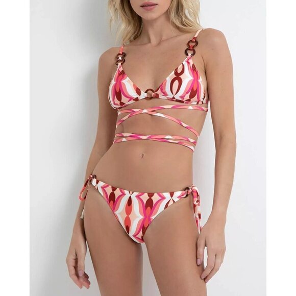 PatBO Twist String Bikini Bottom in Flamant Large New Womens Swim - Picture 1 of 16